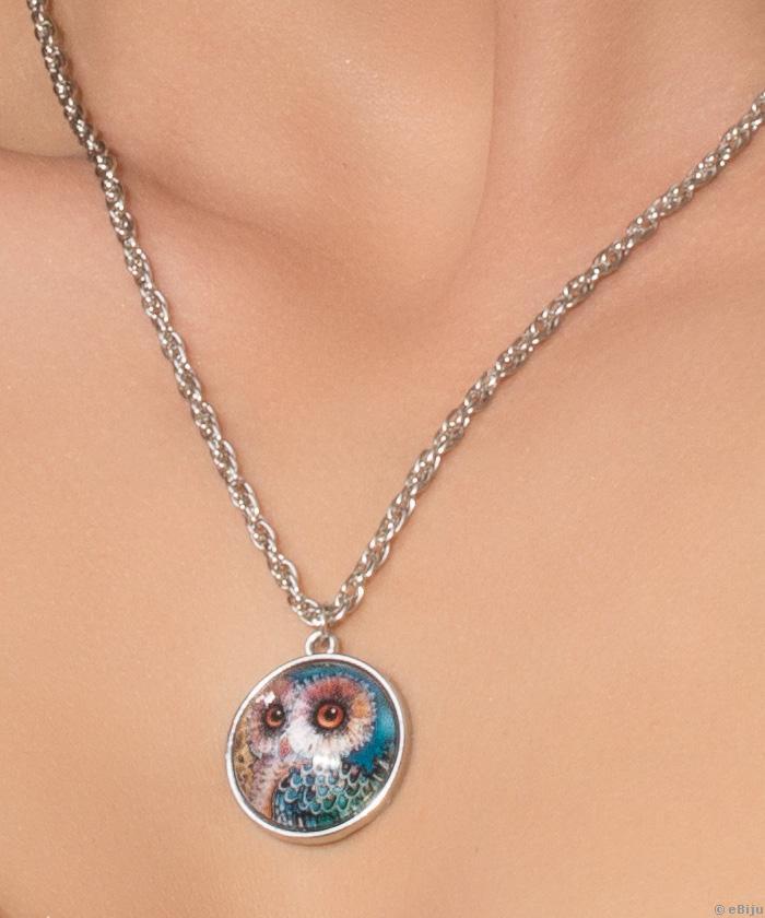 Cabochon medál, bagoly illusztrációval