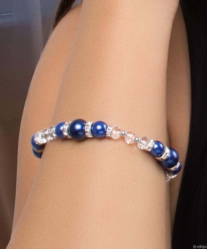Capri kék és fehér kristályos karkötő, üveggyöngyökkel