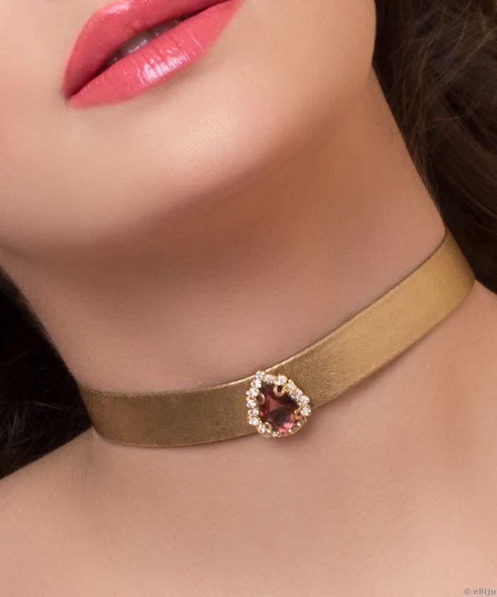 Choker típusú nyakék, burgundy színű fazettált kristállyal