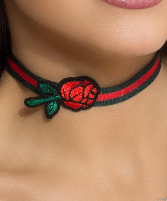 Choker típusú nyakék, hímzett rózsával