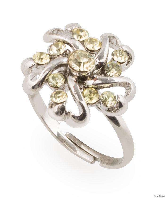 Citromsárga kristályos gyűrű, virág forma