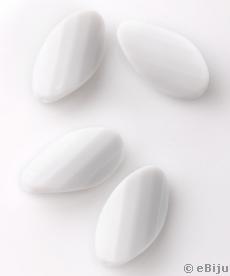 Csavart, ovális akril gyöngy, fehér, fazettált, 1.8 x 3.2 cm