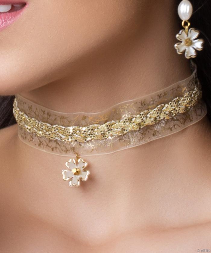 Csillámos choker, virág medállal