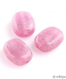 Csillámos, ovális akril gyöngy, világos rózsaszín, 1.8 x 2.4 cm