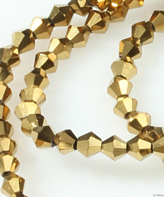 Csiszolt bikónikus kristály gyöngyök, aranyszínű, 0.4 cm