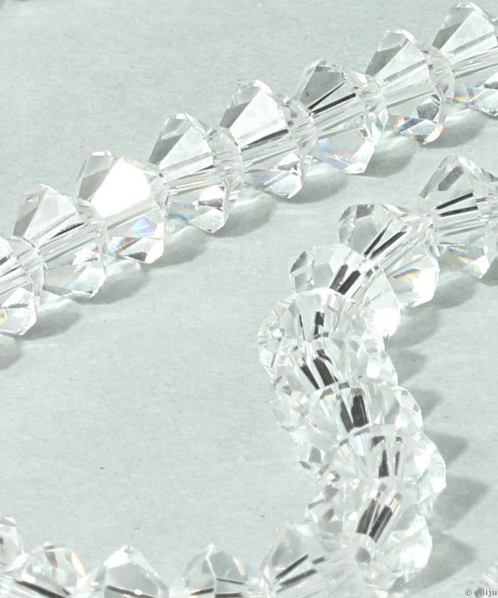 Csiszolt bikónikus kristály gyöngyök, átlátszó, 0.55x0.8 cm