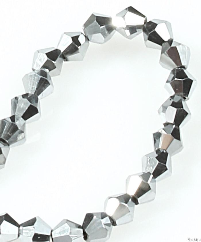 Csiszolt bikónikus kristály gyöngyök, ezüst, 0.4x0.4 cm