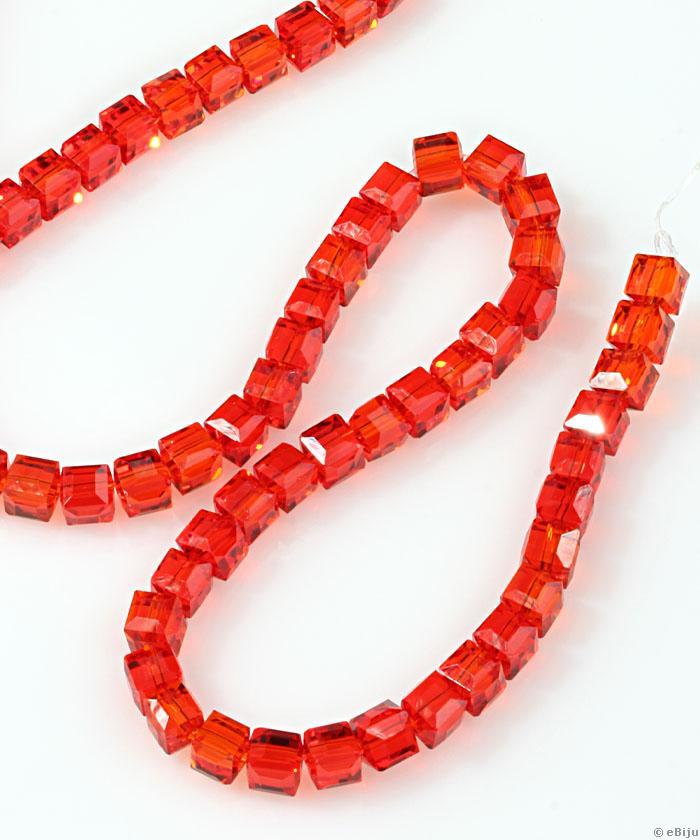Csiszolt kocka kristály gyöngyök, piros, 0.6 cm