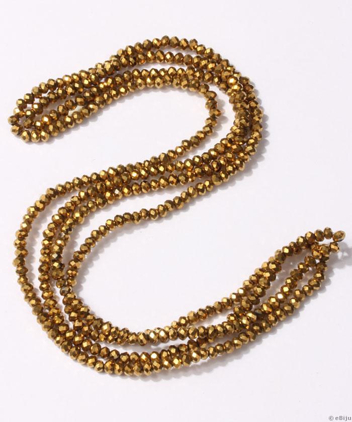 Csiszolt rondelle kristály gyöngyök, aranyszínű, 0.3 cm, ár/szál