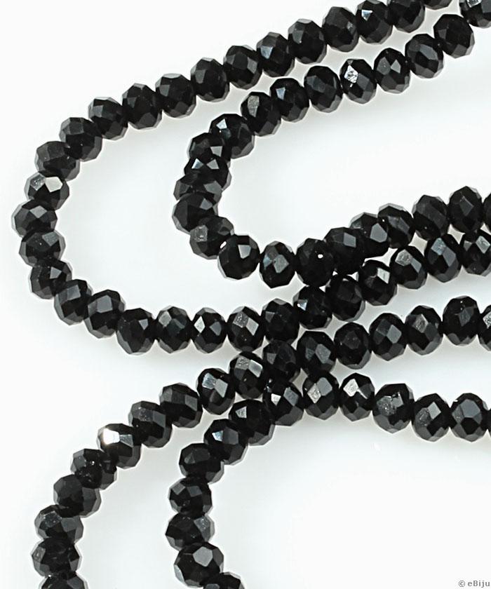 Csiszolt rondelle kristály gyöngyök, fekete, 0.3x0.4 cm