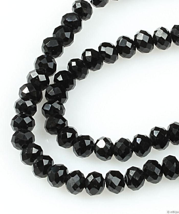 Csiszolt rondelle kristály gyöngyök, fekete, 0.5x0.6 cm