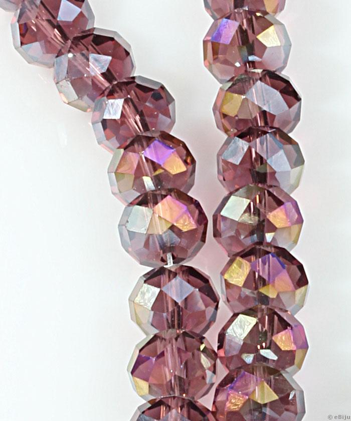 Csiszolt rondelle kristály gyöngyök, lila AB, 0.8x1 cm