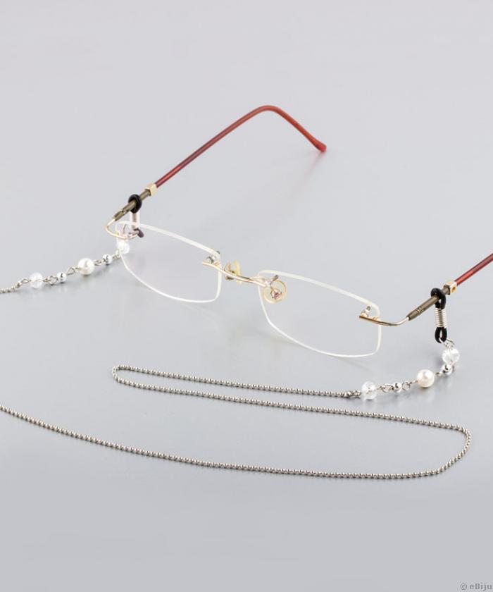Divatos szemüveg kiegészítő, kristályokkal és gyöngyház gyöngyökkel