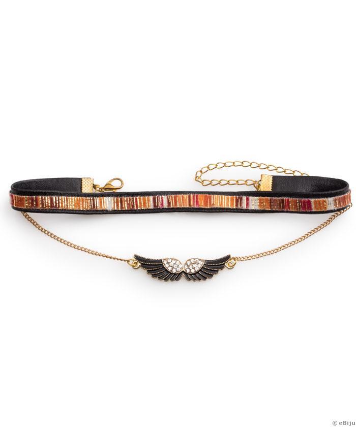 Duplasoros choker, barna-bordó-aranyszínű, angyalszárny medállal