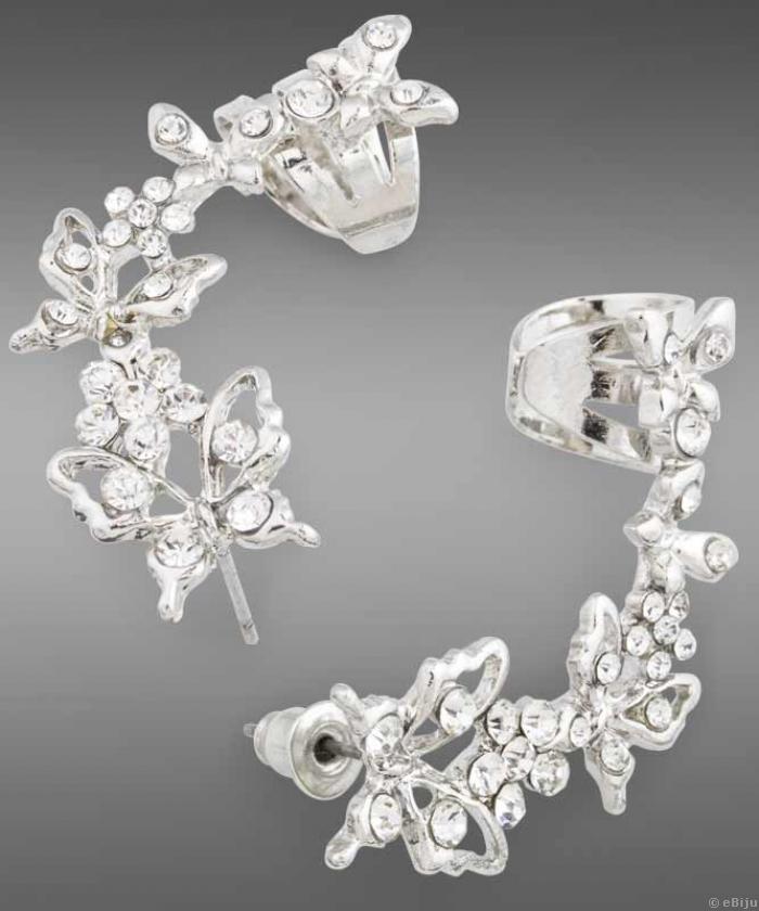 Egy pár ear cuff fülbevaló pillangókkal és virágokkal