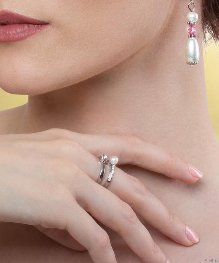 Ezüstszínű dupla gyűrű, kristályokkal és üveggyönggyel, 16 mm