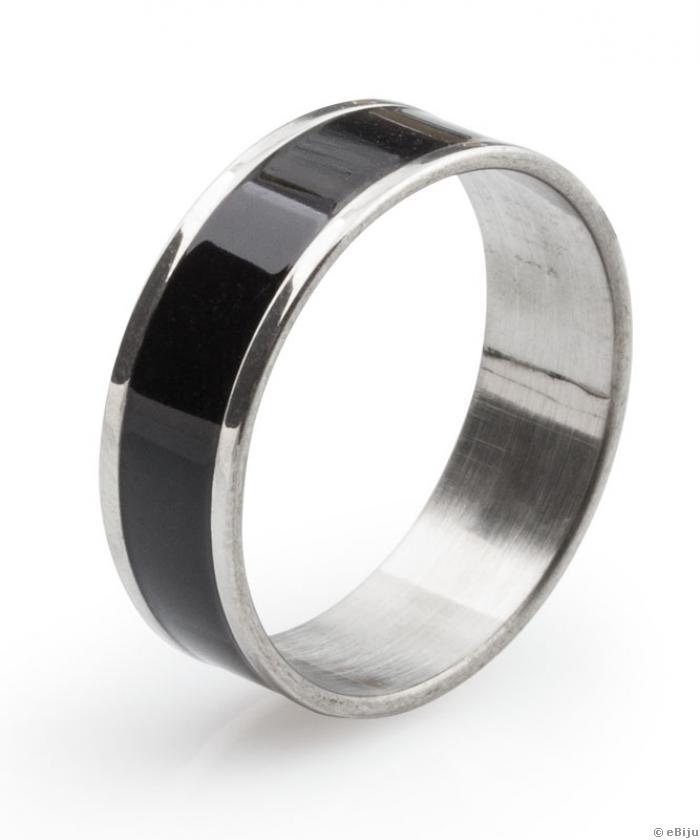 Ezüstszínű gyűrű fekete sávval, nemesacélból, 22 mm