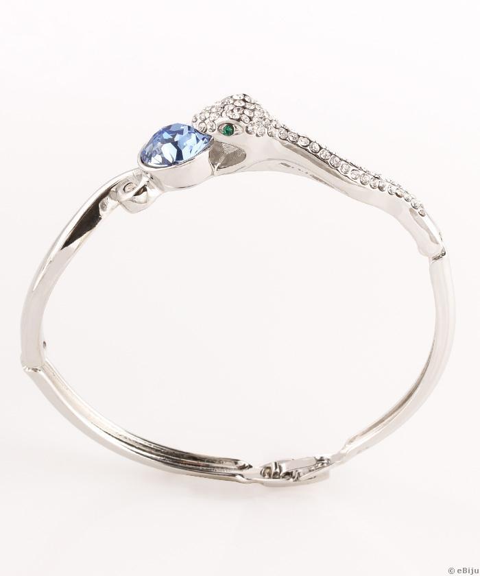 Ezüstszínű kígyó karkötő, Swarovski Elements kristályokkal