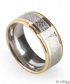 Ezüstszínű rozsdamentes acél gyűrű, perzsa mintával