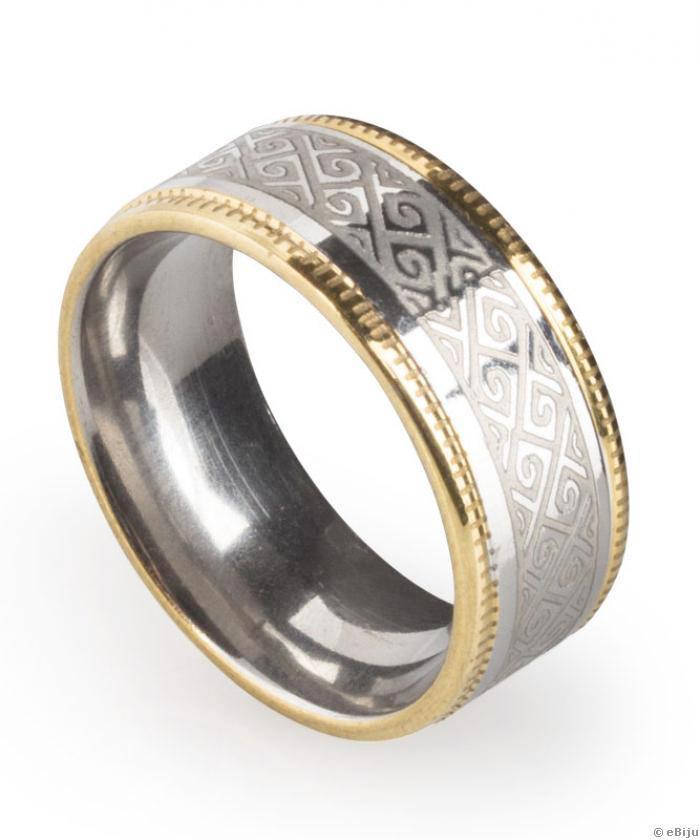 Ezüstszínű rozsdamentes acél gyűrű, perzsa mintával, 20 mm