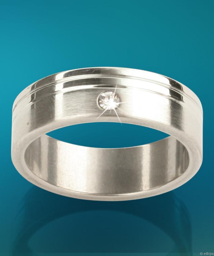 Ezüstszínű uniszex gyűrű fehér kristállyal (19 mm)