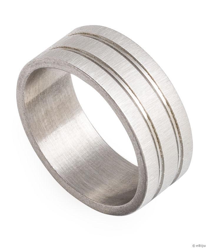 Ezüstszínű uniszex gyűrű két vésett vonallal