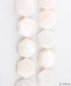 Fehér gyöngyház, hexagon forma, 1.8 cm