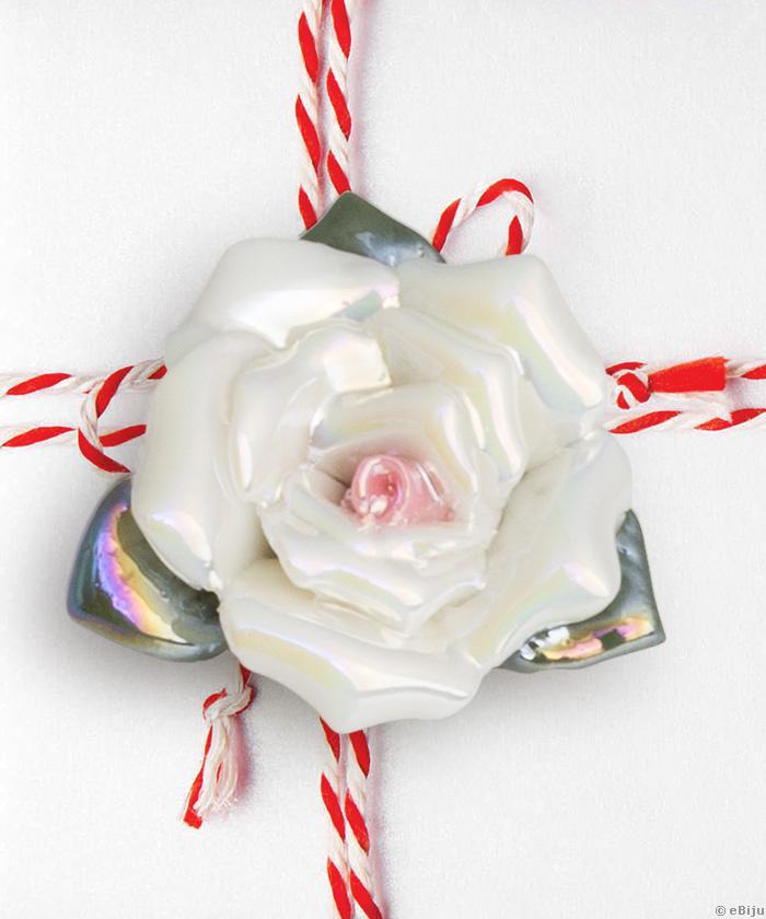 Fehér porcelán rózsa bross