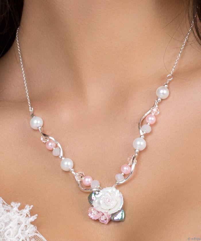 Fehér-rózsaszín porcelán rózsás nyakék
