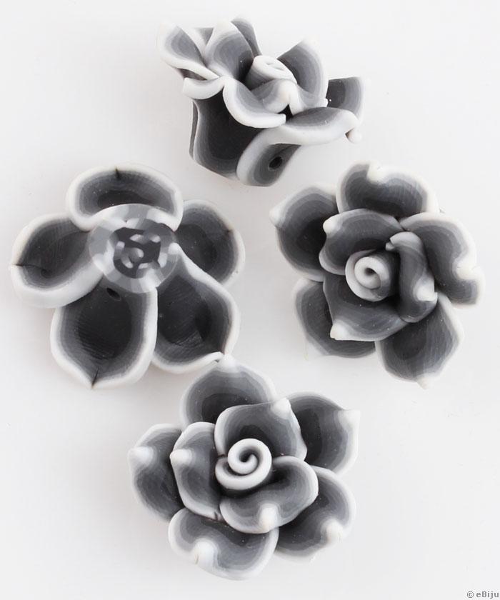 Fehér - szürke gradiens rózsa, fimo, 2.7 cm