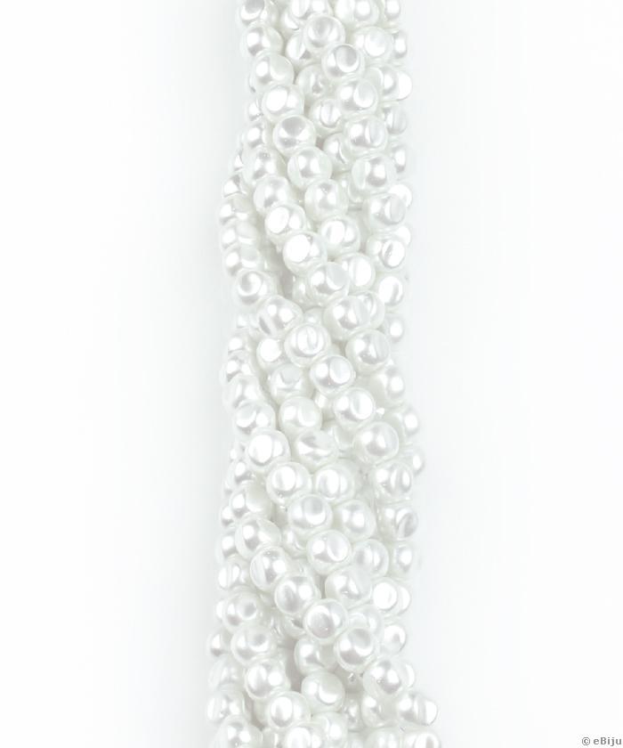 Fehér üveggyöngy, lapított, 0.6 cm