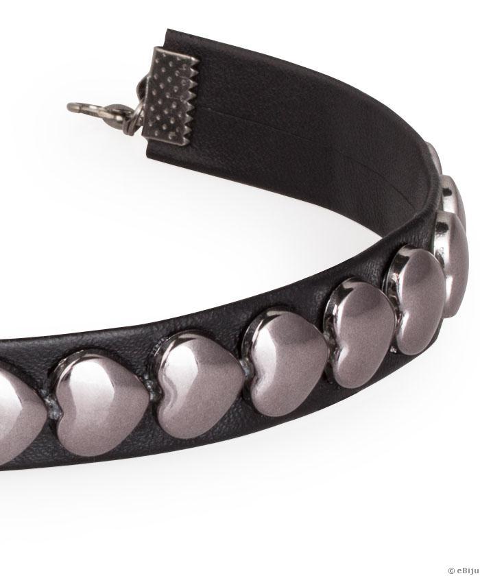 Fekete choker, gunmetal színű akril szívecskékkel