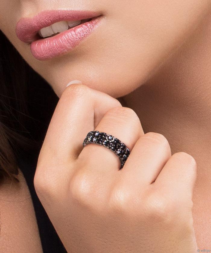 Fekete, duplasoros kristály gyűrű