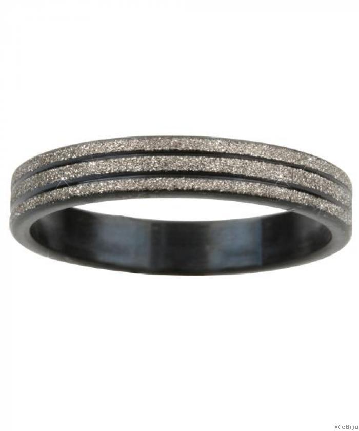 Fekete és ezüst színű csíkos gyűrű 
