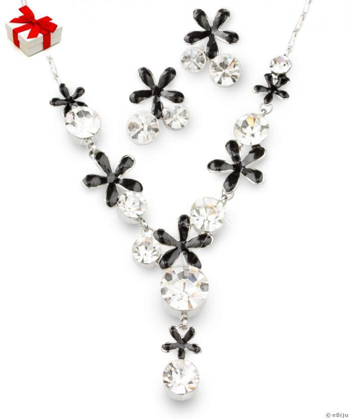 Fekete-fehér Swarovski Elements nyakék és fülbevaló szett