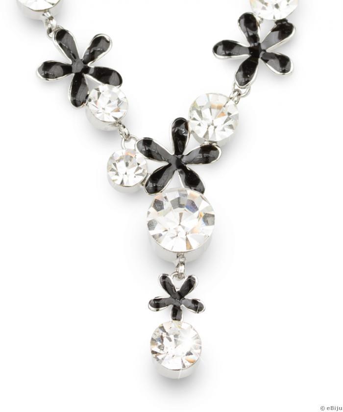 Fekete-fehér Swarovski Elements nyakék és fülbevaló szett