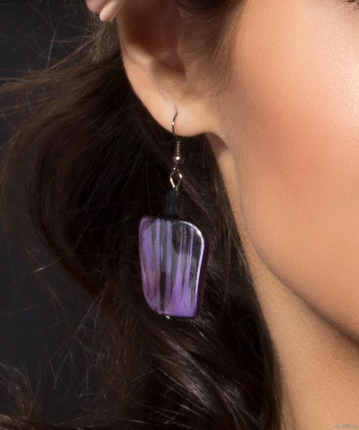 Fekete-lila fülbevaló, akril fazettált kristályokkal