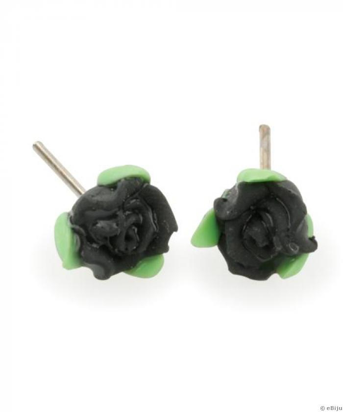 Fekete rózsa fülbevaló kézzel készült fimoból