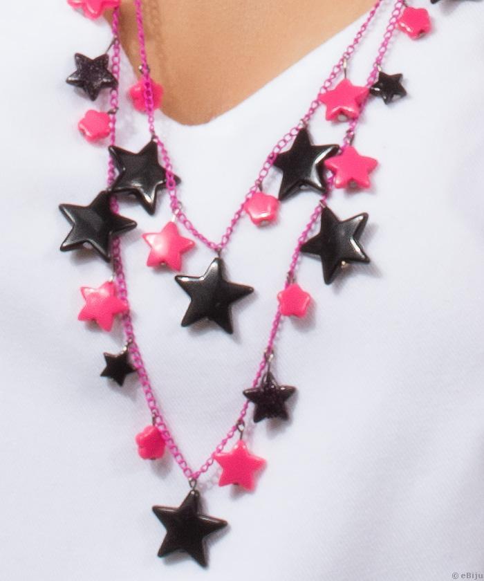 Fekete-rózsaszín csillagos nyaklánc