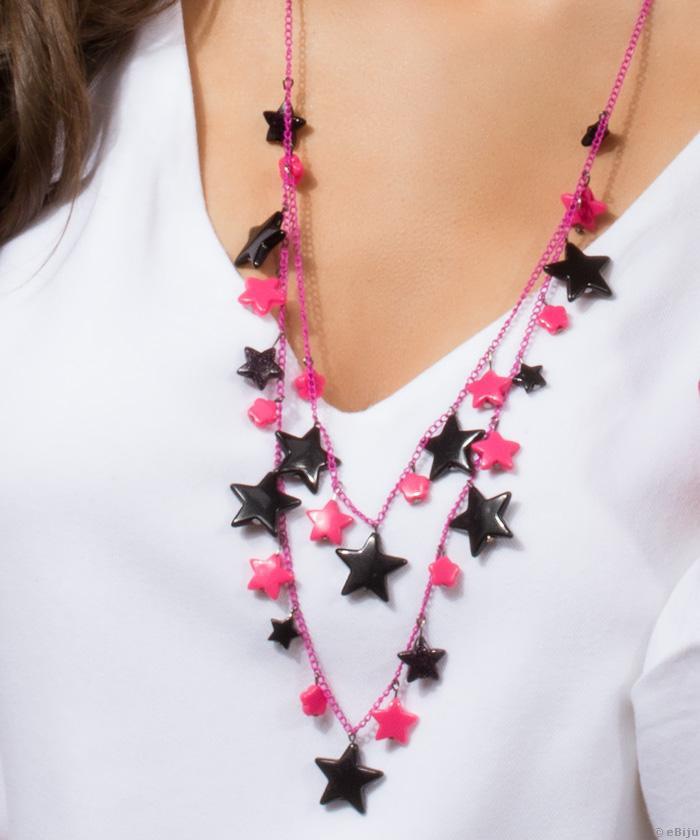 Fekete-rózsaszín csillagos nyaklánc