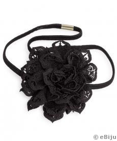 Fekete textil rózsás, elasztikus hajpánt