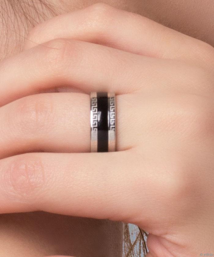 Greek Style ezüstszínű rozsdamentes acél gyűrű, 19 mm