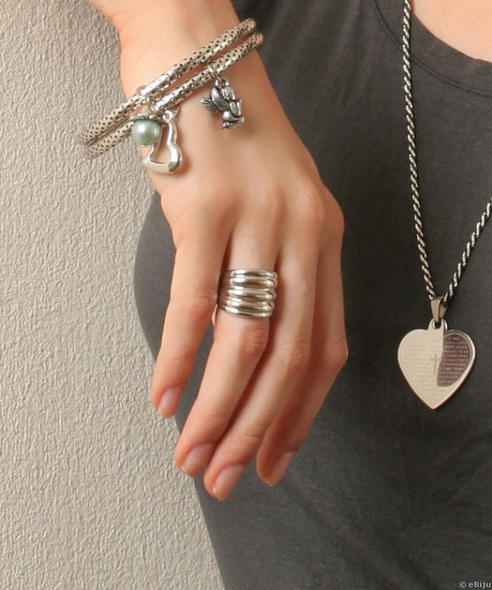 Három hullámból álló ezüst színű fém gyűrű, 17 mm-es méret