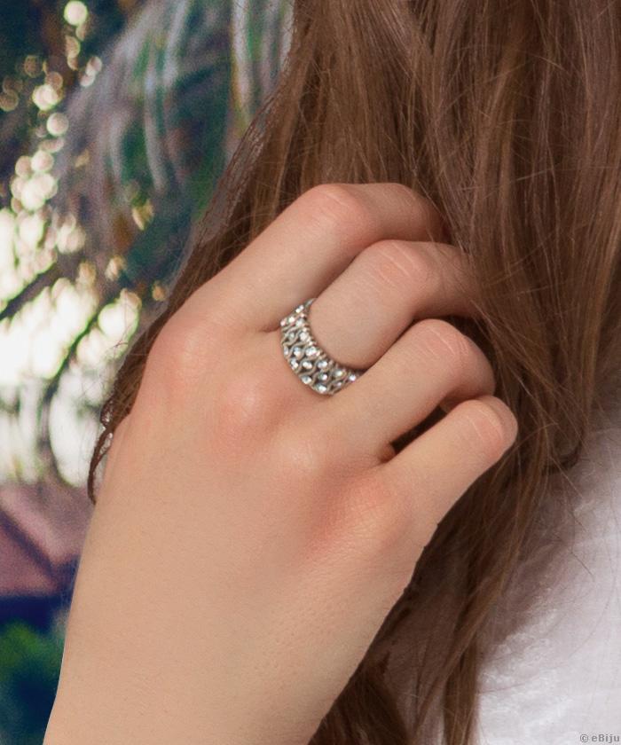 Háromsoros fehér kristályos ezüstszínű gyűrű