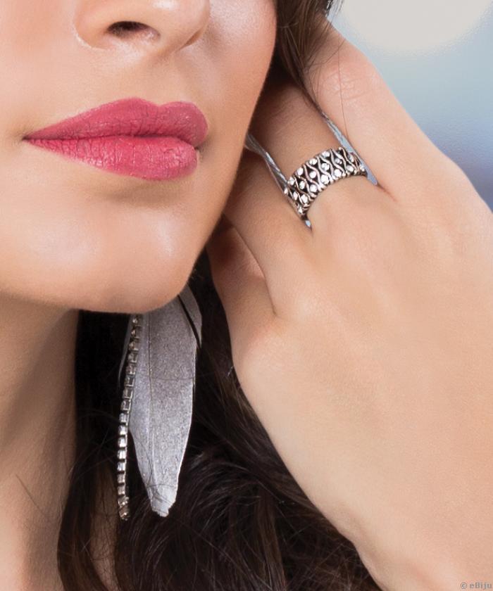 Háromsoros fehér kristályos ezüstszínű gyűrű, 16 mm