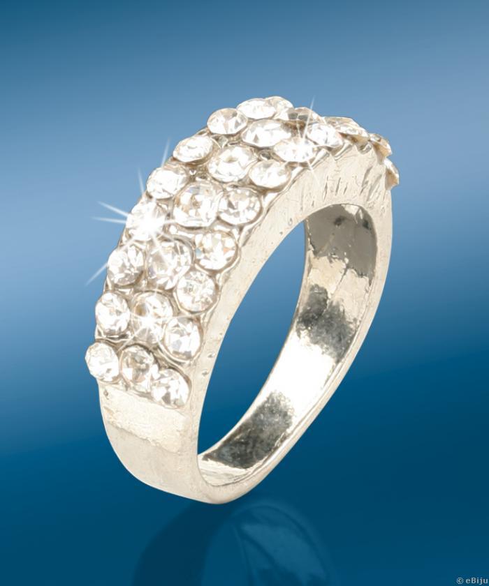 Háromsoros fehér kristályos gyűrű (17 mm)