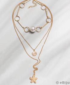Háromsoros nyaklánc, rózsaszín-aranyszínű fémből