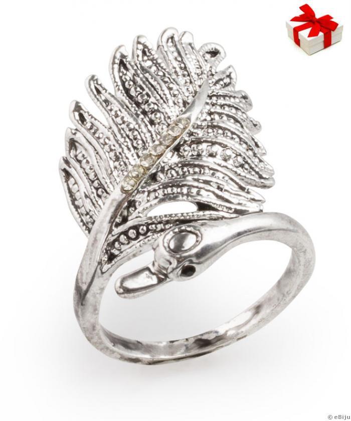 Hattyú gyűrű, ezüstszínű fém Swarovski elemekkel