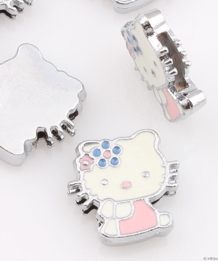 Hello Kitty távtartó medál, ezüstszínű fém