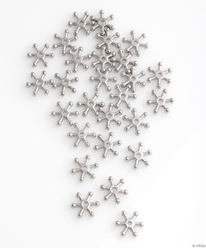 Hópehely távtartó gyöngy, ezüstszínű akril, 1.2 cm